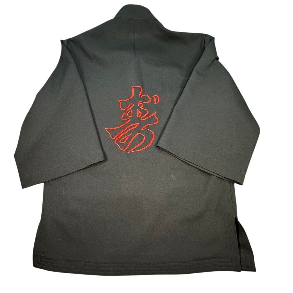 Shirt Frog Button Embroidered Kanji Black S